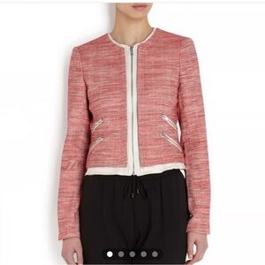 PARKER Madison Red Tweed and Leather Trim Cropped Jacket Size M